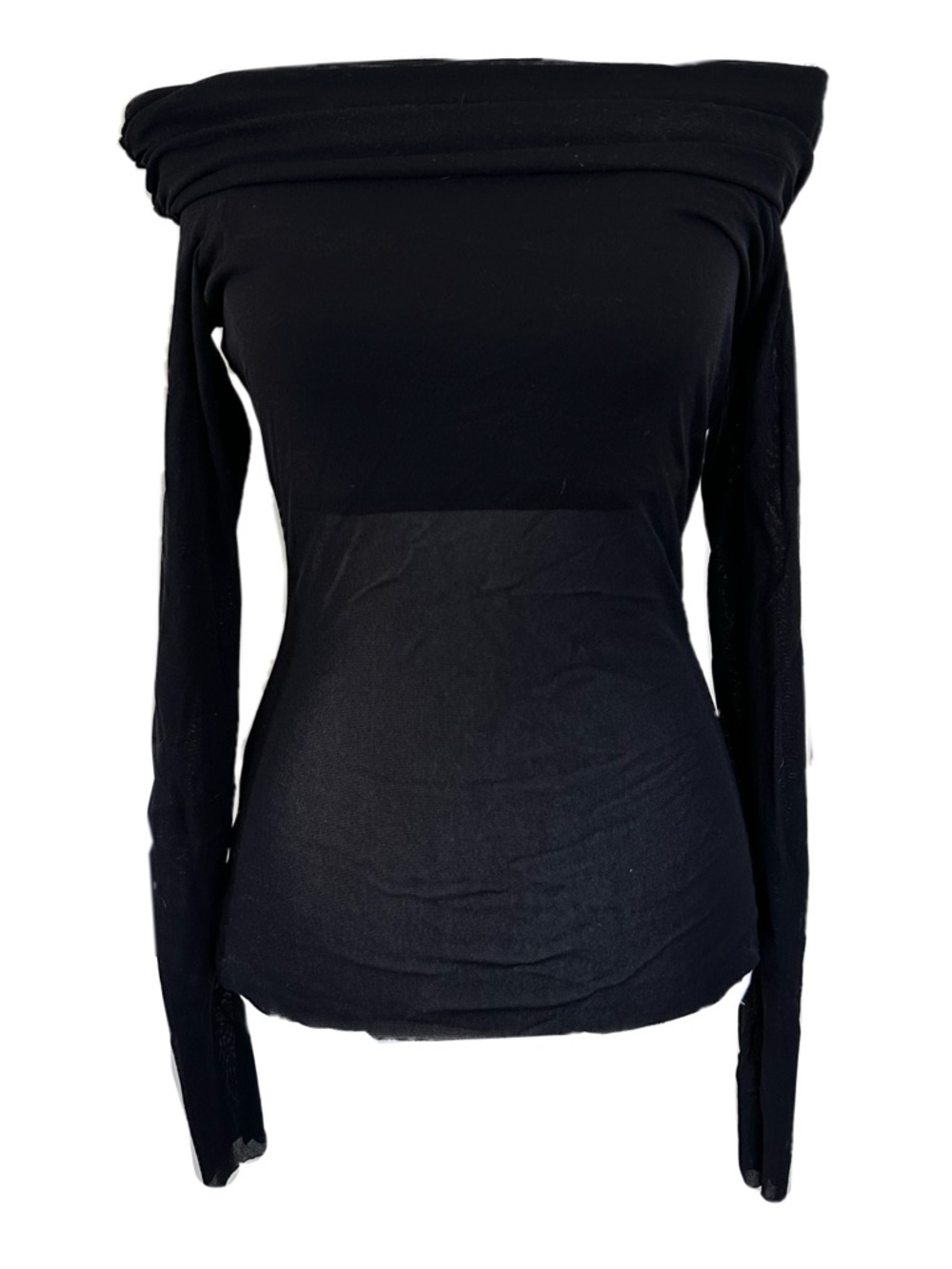 Off-Shoulder Long Sleeve Top in Black - Picture 1 of 4